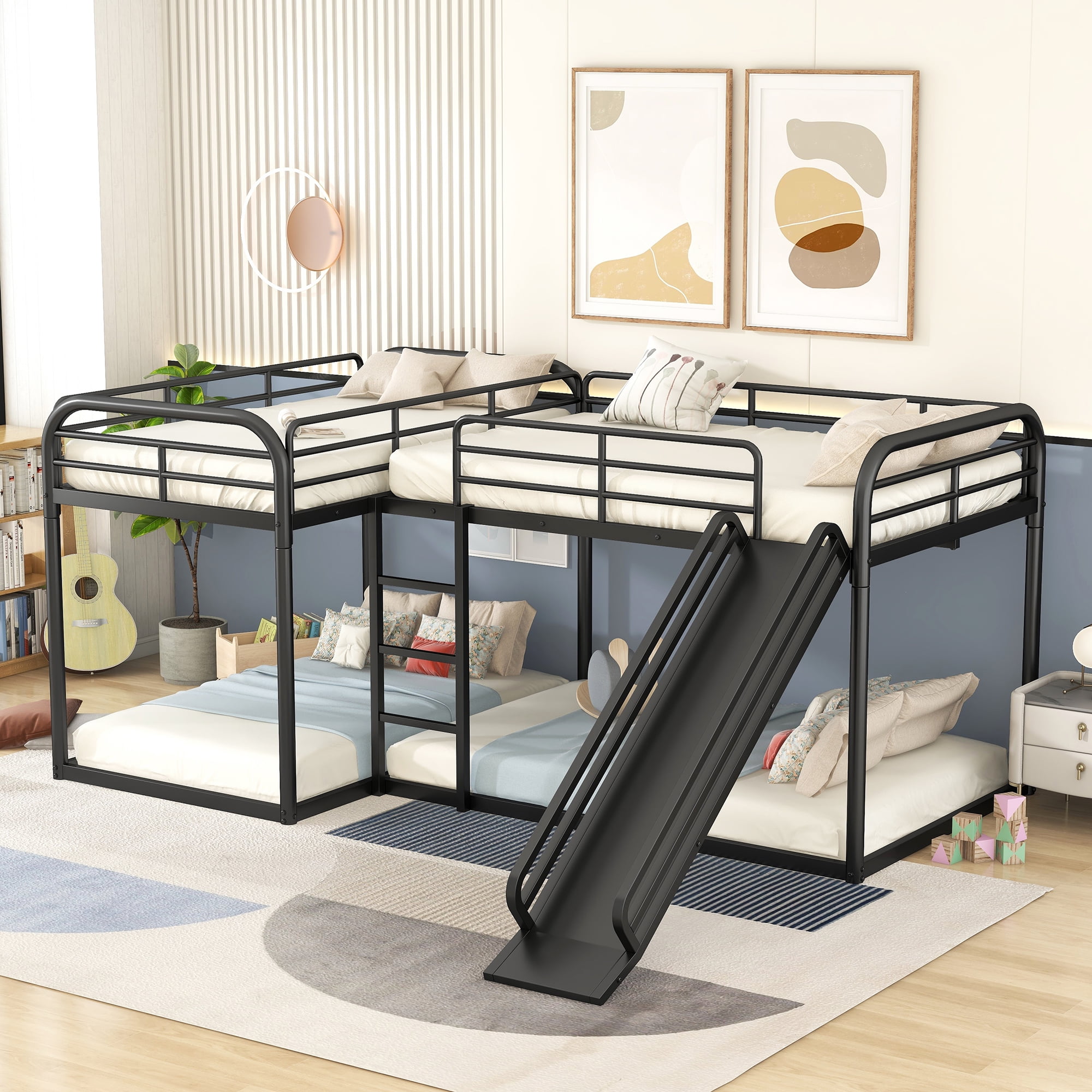 Euroco Twin over Twin and Full over Full Size Bunk Bed, LShaped