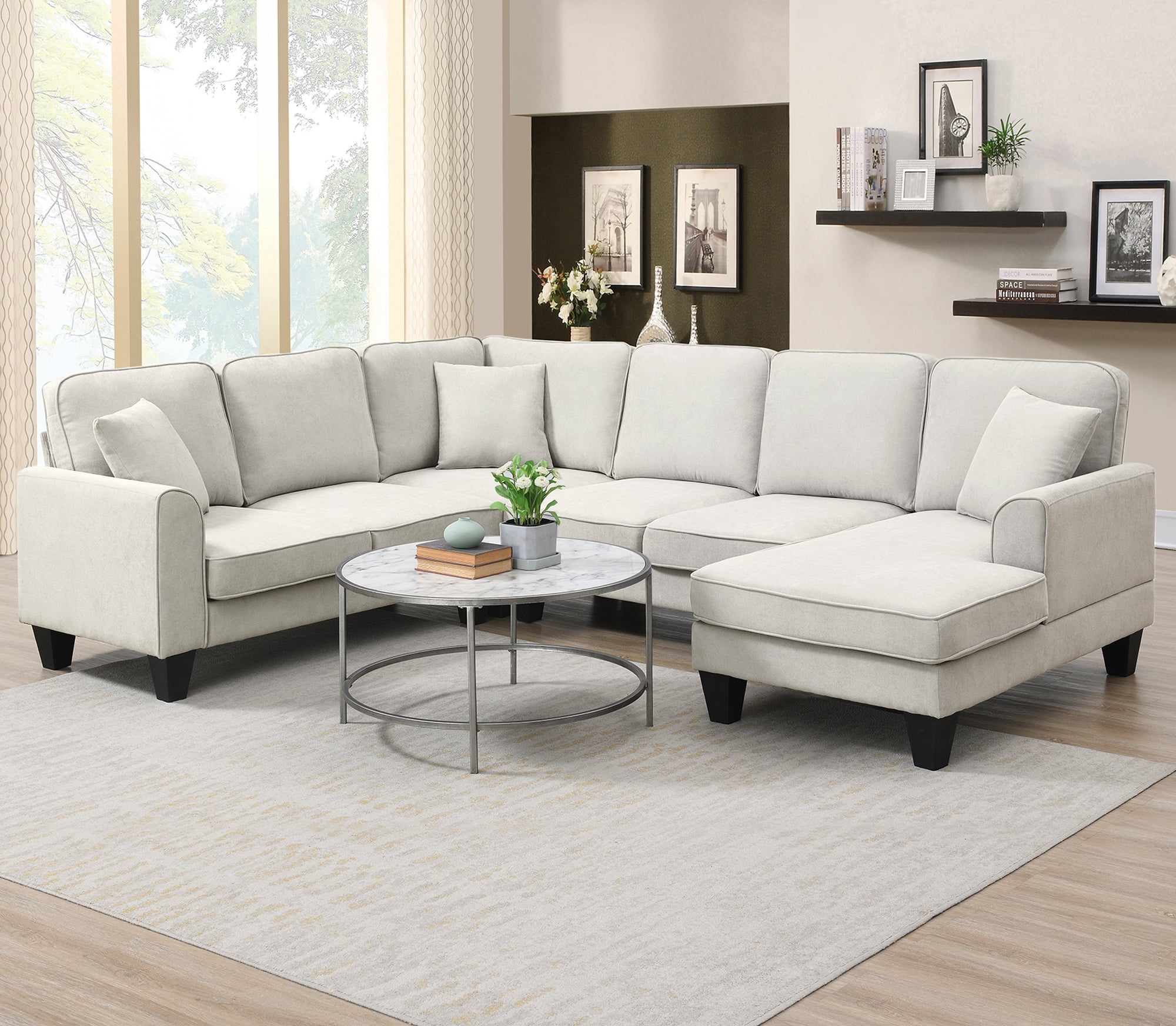Euroco U Shape Sectional Sofa 7 Seat Modern Living Room Sofa Set with 3 ...
