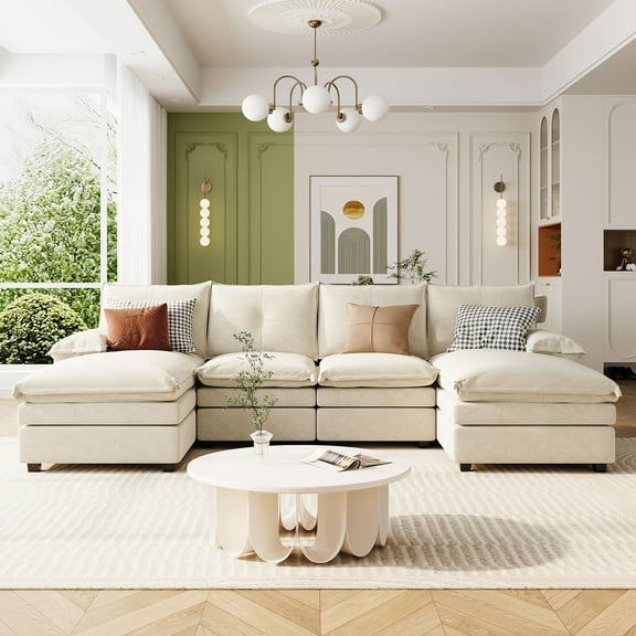 Euroco U-Shaped Chenille Sectional Sofa with Adjustable Armrest Pillows - Perfect for Living Rooms, Offices, and Spacious Spaces