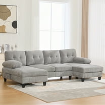 Euroco U-shaped Sectional Sofa 103.5" Chenille Fabric Couch with Dual Chaise Lounges, Storage Pockets and Armrest Pillows for Living Room, Grey