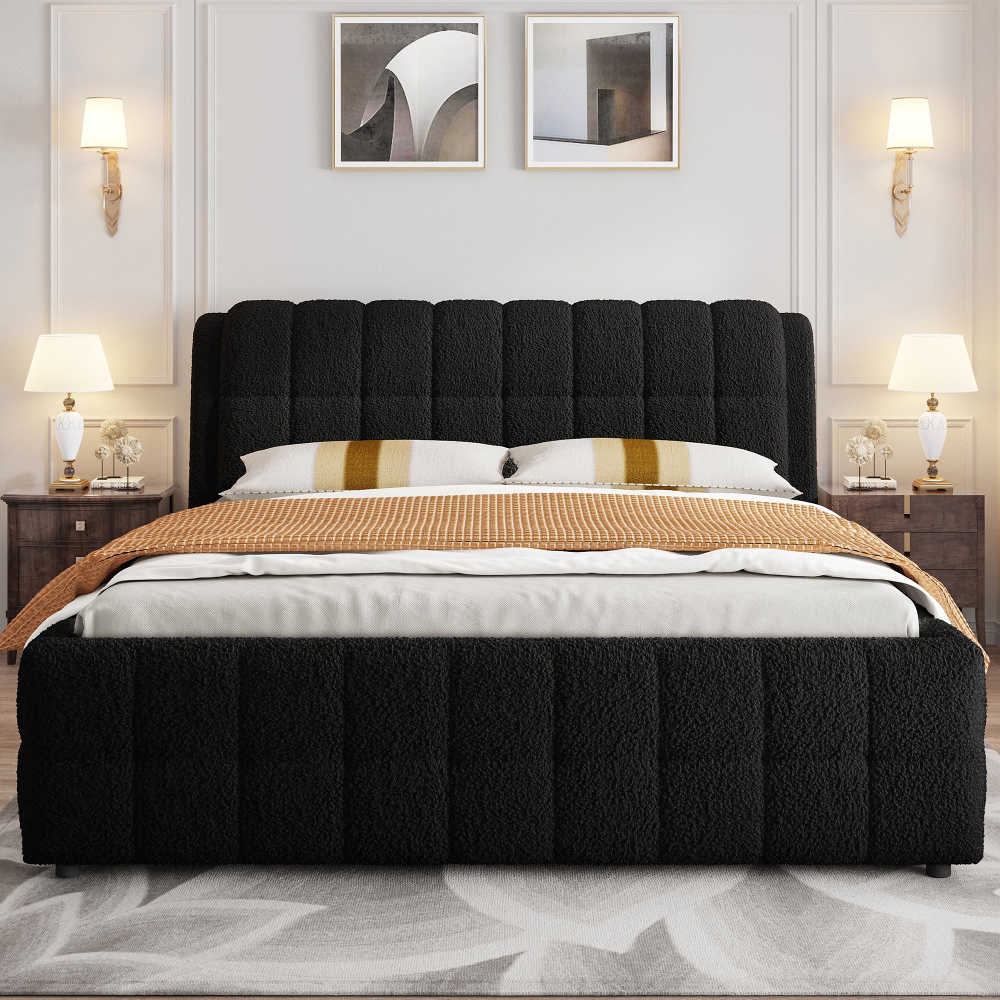 Euroco Upholstered California King Size Platform Bed for Living Room Bedroom, Black