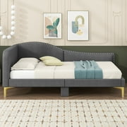 Euroco Upholstered Daybed with Armrest and Rivet Design for Bedroom , Gray