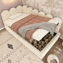 Euroco Upholstered Daybed with Hydraulic Storage, Twin Size Sofa Bed with Metal Slats, Beige