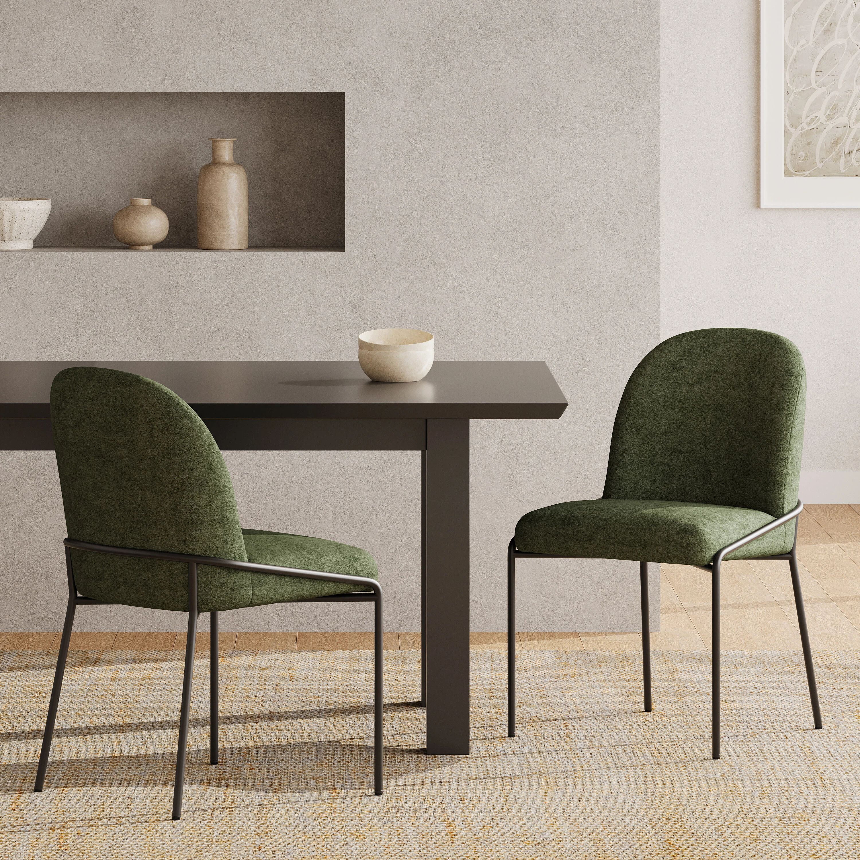 Euroco Upholstered Dining Chairs Set of 2, Mid Century Modern Kitchen Chairs with Cushion Seat and Iron Frame, Side Chairs for Home Office, Living Room, Dining Room,Green