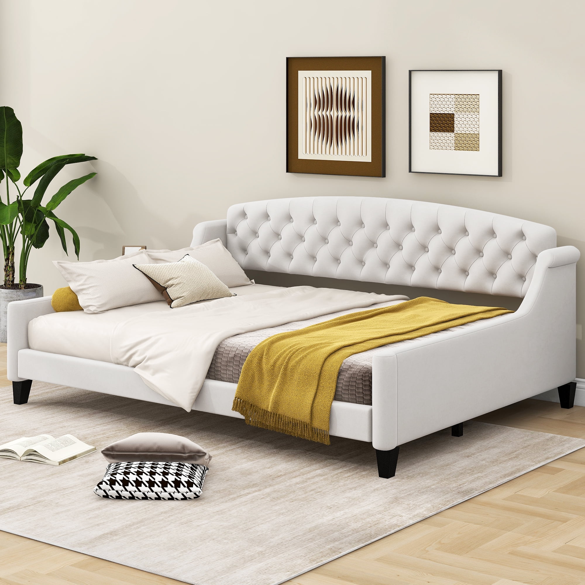 Euroco Upholstery Tufted Full size Tufted Button Daybed Beige