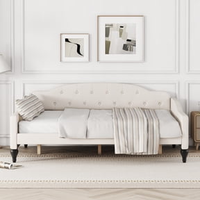 Euroco Upholstered Full Bed, Tufted Daybed, Beige