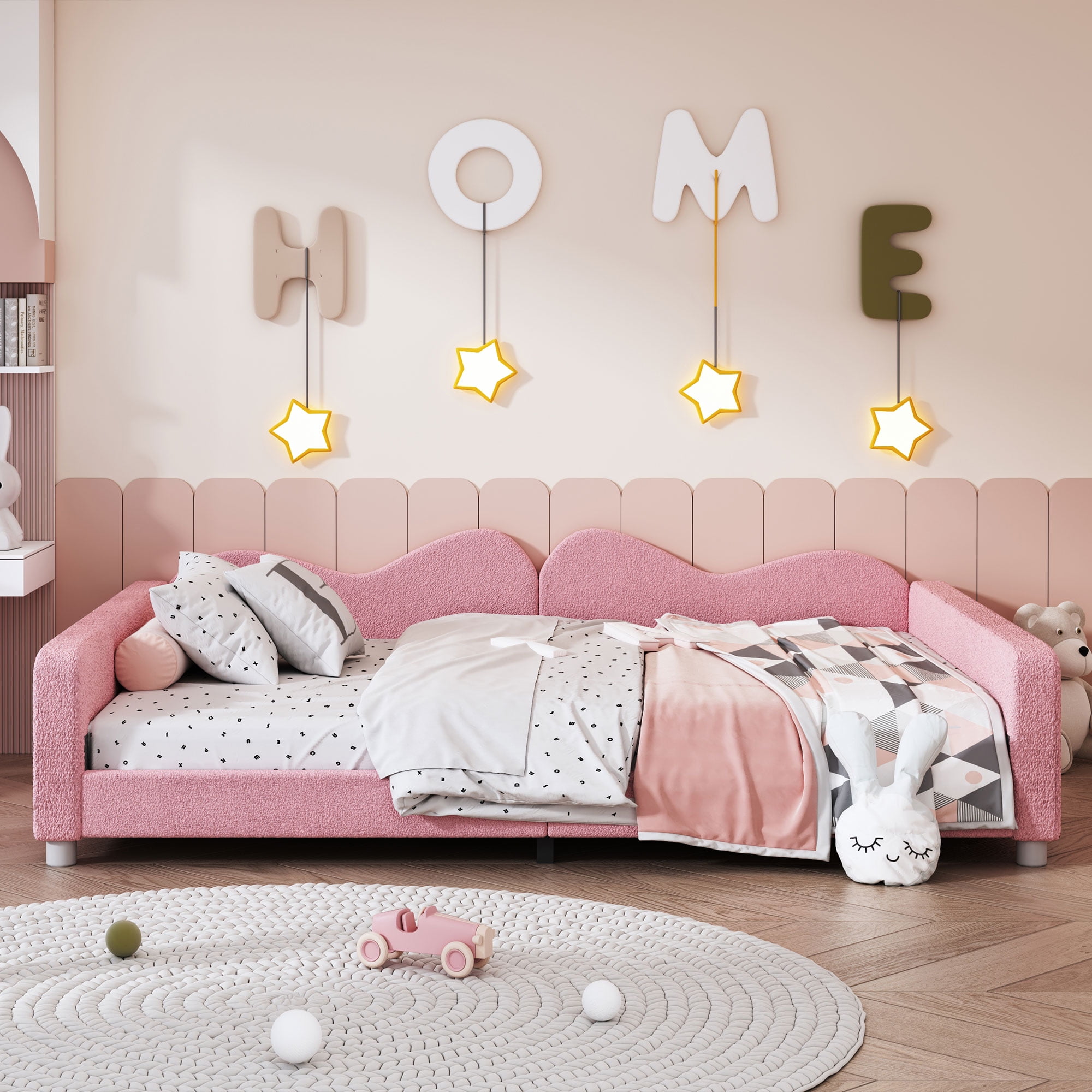 Euroco Upholstered Full Size Daybed for Bedroom, Pink