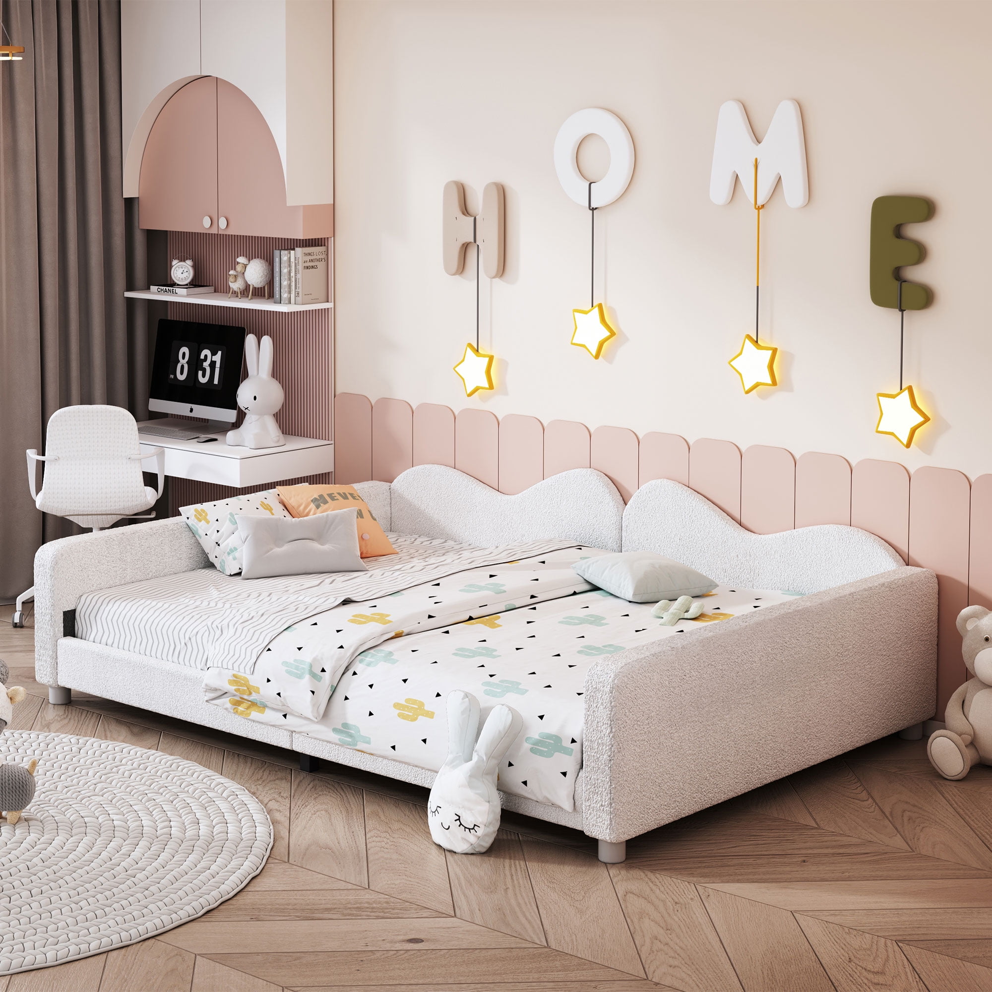 Euroco Upholstered Full Size Daybed for Bedroom, White