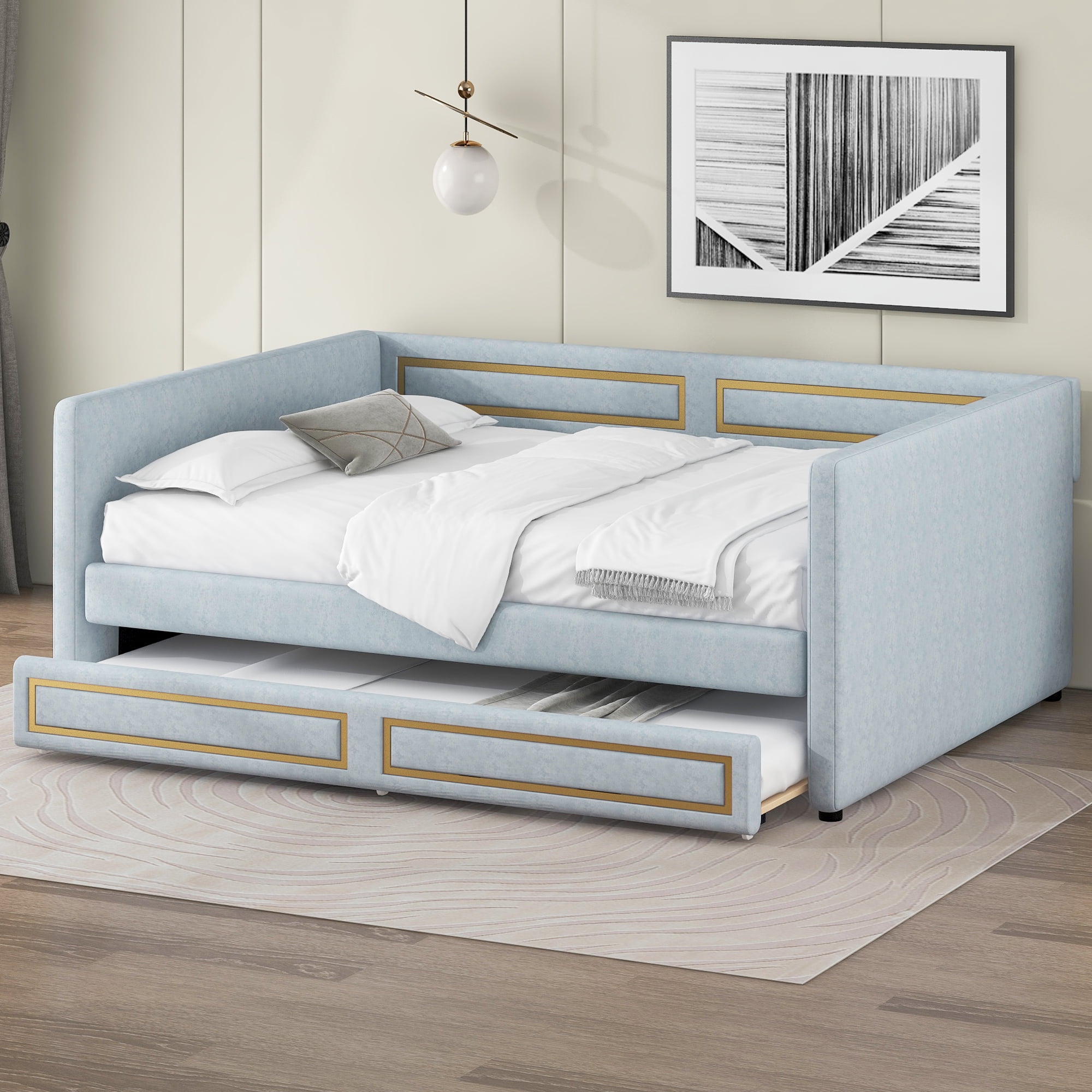 Euroco Upholstered Full Size Daybed with Trundle for Living Room