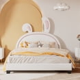 thumbnail image 1 of Euroco Upholstered Full Size Platform Bed, PU Cartoon Bunny Bed for Kids, White, 1 of 10