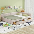 thumbnail image 1 of Euroco Upholstered Queen Size Platform Bed with 2 Storage Drawers for Kids Teens, Beige, 1 of 14