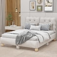 thumbnail image 1 of Euroco Upholstered Full Size Platform Bed with Headboard, Beige, 1 of 14