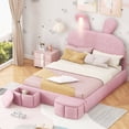 thumbnail image 1 of Euroco Upholstered Full Size Platfrom Bed, Bunny Shaped Bed with LED Light and Storage Cabinets, 1 of 12