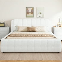 Euroco Upholstered King Size Platform Bed for Living Room Bedroom, White
