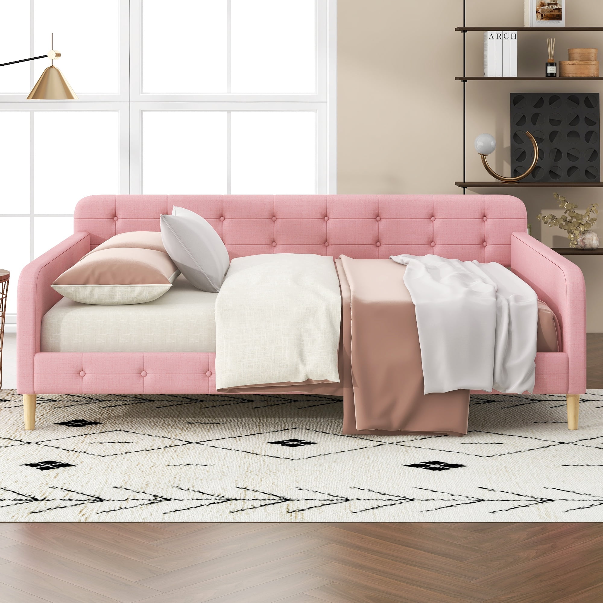 ナイスネス NICENESS ED PINK size L Euroco Upholstered Queen Size Daybed, Linen Sofa Bed, Pink