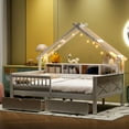thumbnail image 1 of Euroco Wood Full Size Platform Bed with Drawers, House Bed with Storage and LED Light, White, 1 of 14