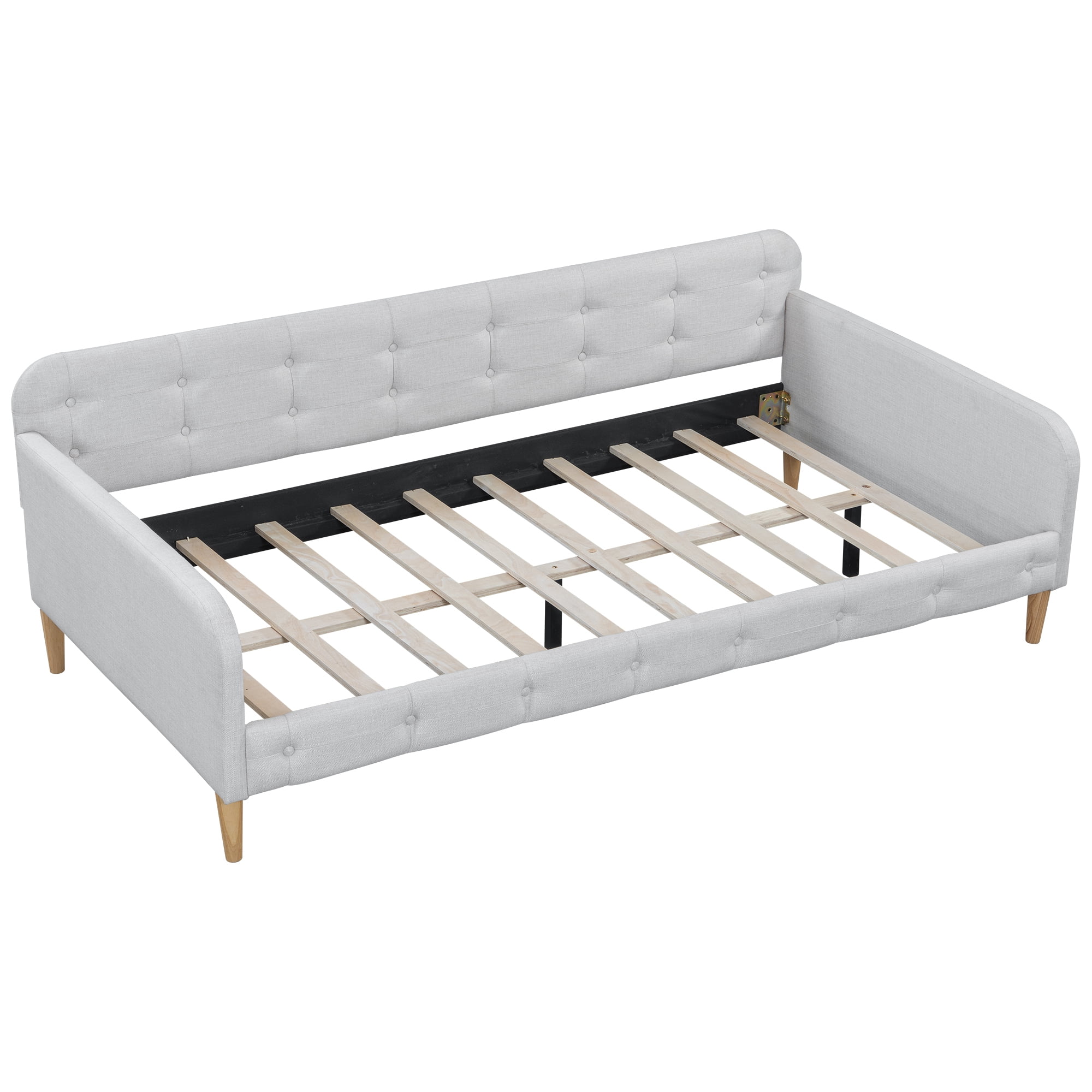 Euroco Upholstered Twin Size Sofa Bed, Tufted Daybed with Armrest for Living Room, Beige