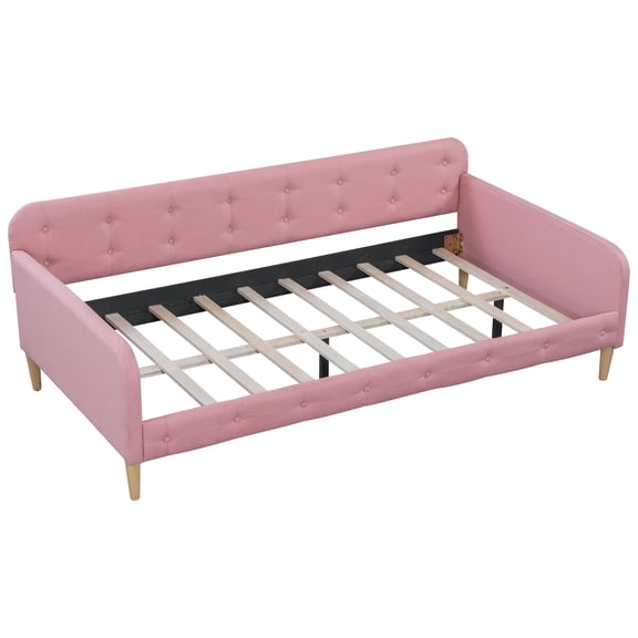 Euroco Upholstered Twin Size Sofa Bed, Tufted Daybed with Armrest for Living Room, Pink