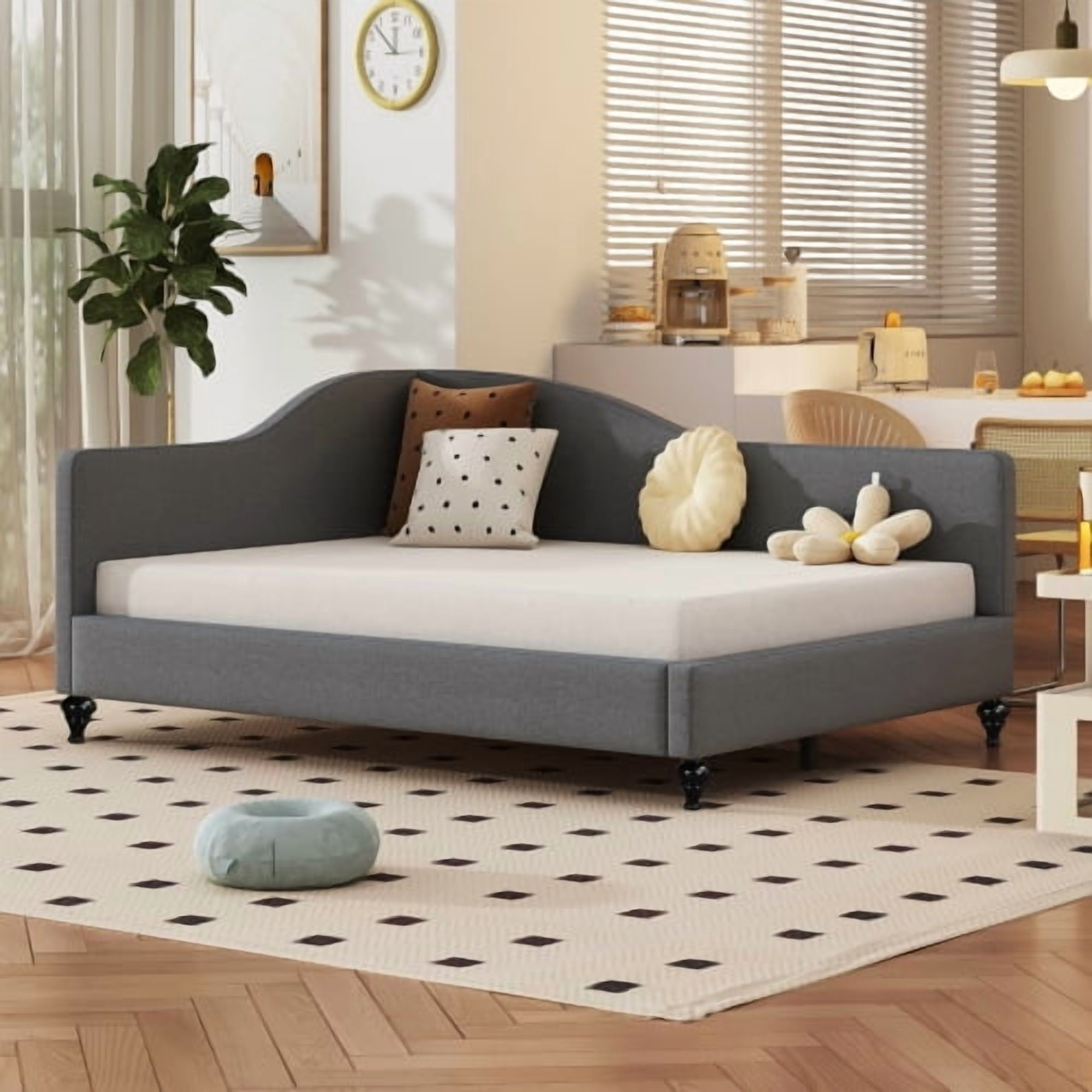 Euroco Upholstered Twin Size Sofa Bed with Wood Legs, Full
