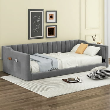 Euroco Upholstered Twin XL Daybed, Sofa Bed with Storage Pocket, Gray
