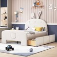thumbnail image 1 of Euroco Upholstery Full Size Platform Bed with Bunny Shaped Headboard and Drawers, Beige, 1 of 12