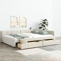 Euroco Upholstery Full Size Platform Bed with Drawers and USB Charging, Beige
