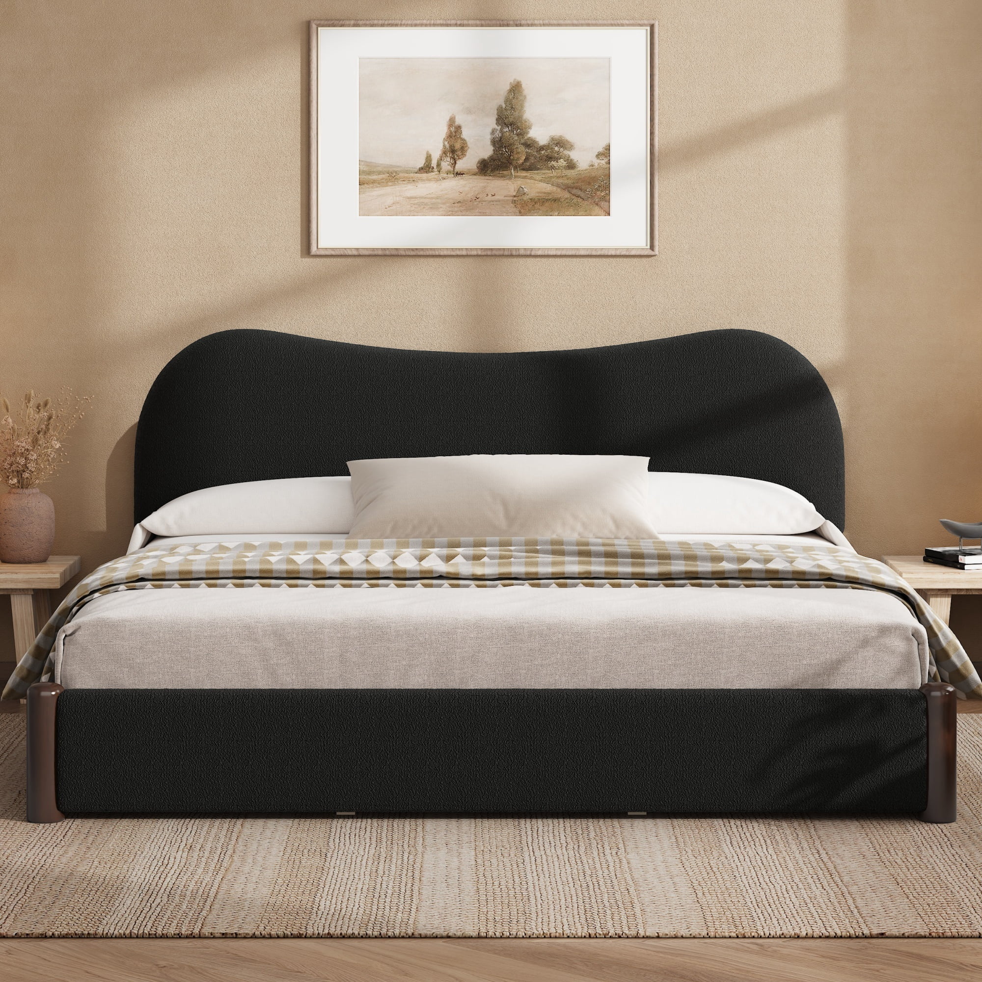 Euroco Upholstery King Size Platform Bed, Black