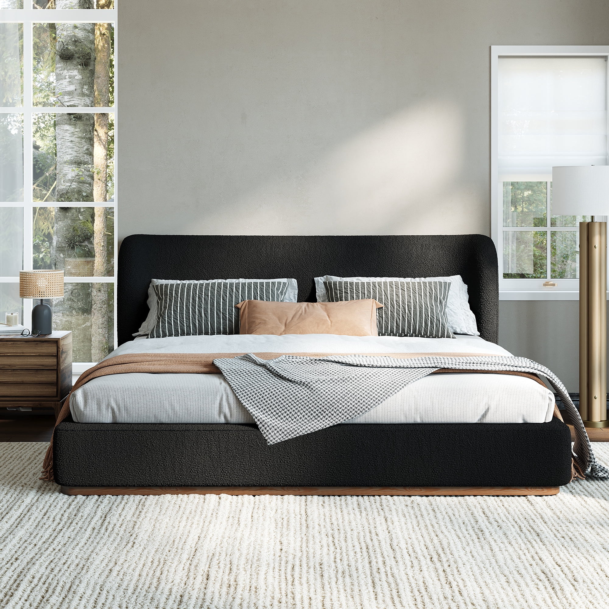 Euroco Upholstery King Size Platform Bed, Black