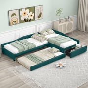 Euroco Upholstery L-Shaped Twin Size DayBed with Drawer and Trundle,Three Beds for Kids Teens Bedroom