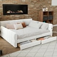 thumbnail image 1 of Euroco Upholstery Queen Size Platform Bed, Sofa Bed with USB Charging Station and 2 Drawers, White, 1 of 17