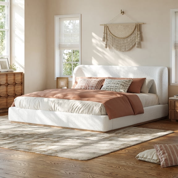 Euroco Upholstery Queen Size Platform Bed, White