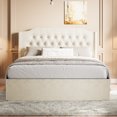thumbnail image 1 of Euroco Upholstery Queen Size Platform Bed with Crystal Button Headboard, No Box Spring Needed, Beige, 1 of 11