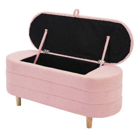 Euroco Upholstery Storage Ottoman Bench, Velvet and Button-Tufted for Living Room, Pink