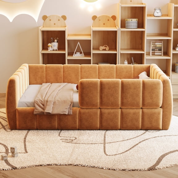 Euroco Upholstery Toddler Floor Bed with Guardrails, Orange