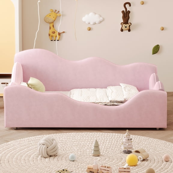 Euroco Upholstery Toddler Floor Bed with Guardrails, Pink