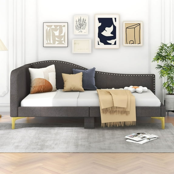 Euroco Upholstery Twin Daybed with Armrest and Metal Legs, Tufted Chaise Lounge for Living Room,Gray