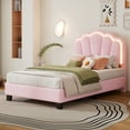 thumbnail image 1 of Euroco Upholstery Twin Size Platform Bed with Flower-Shaped Headboard and Smart LED Light for Bedroom for Kids, Pink, 1 of 12