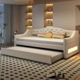 thumbnail image 1 of Euroco Upholstery Twin XL Daybed with Trundle and LED Light, Beige, 1 of 15