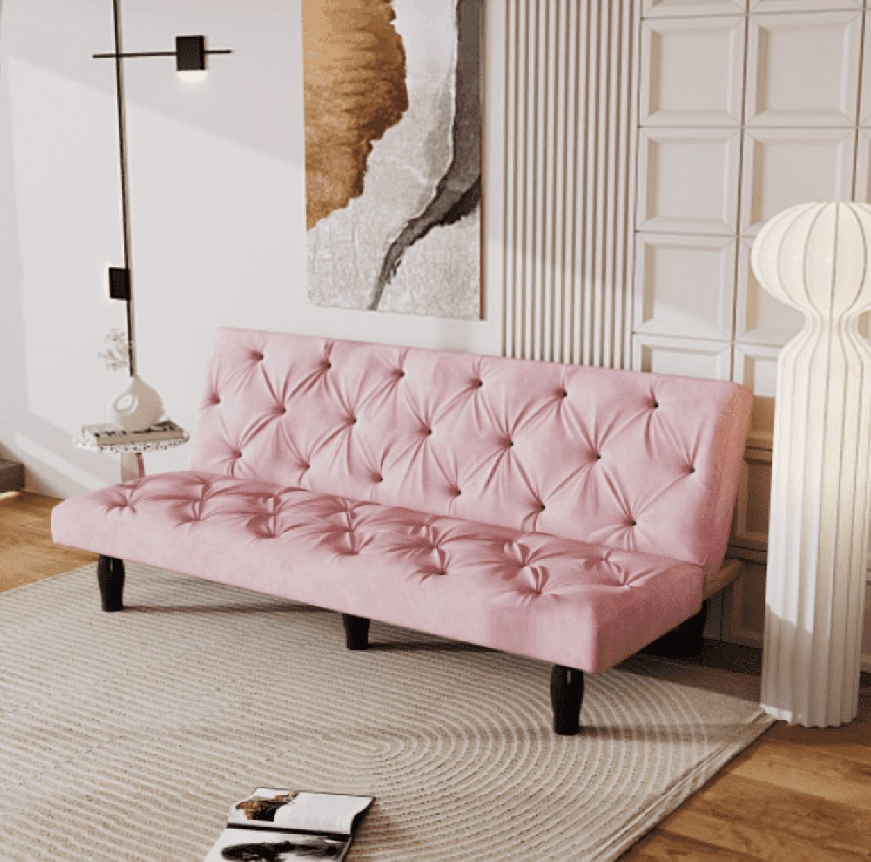 Euroco Velvet Convertible Sofa Bed with Tufted Backrest and Adjustable Positions – Modern Sleeper Couch for Living Room, Apartment, or Bedroom