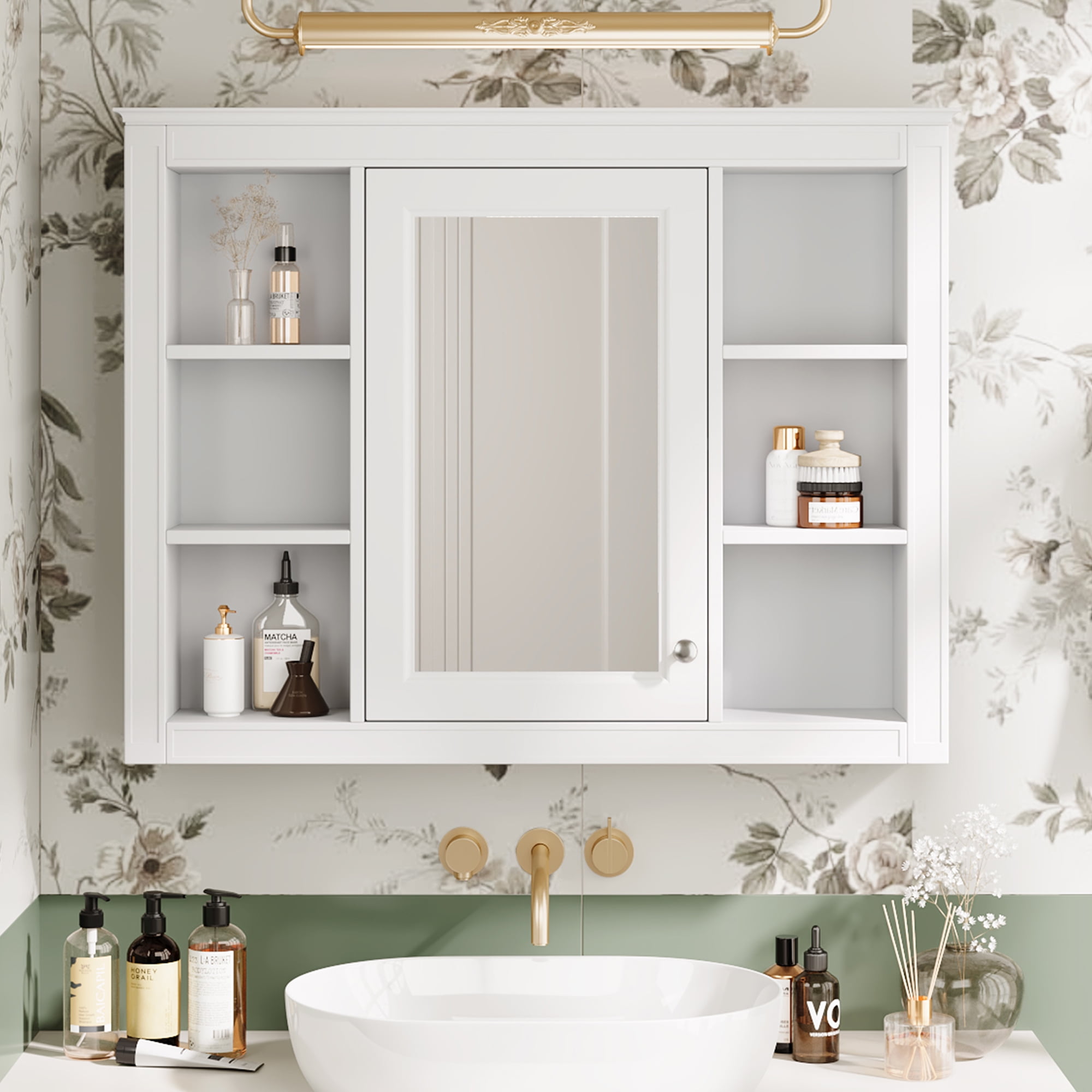 Euroco Wall Mounted Bathroom Mirror Cabinet – Triple Door Vanity Storage with Concealed Shelves, Modern Design, Durable Construction, Easy Assembly