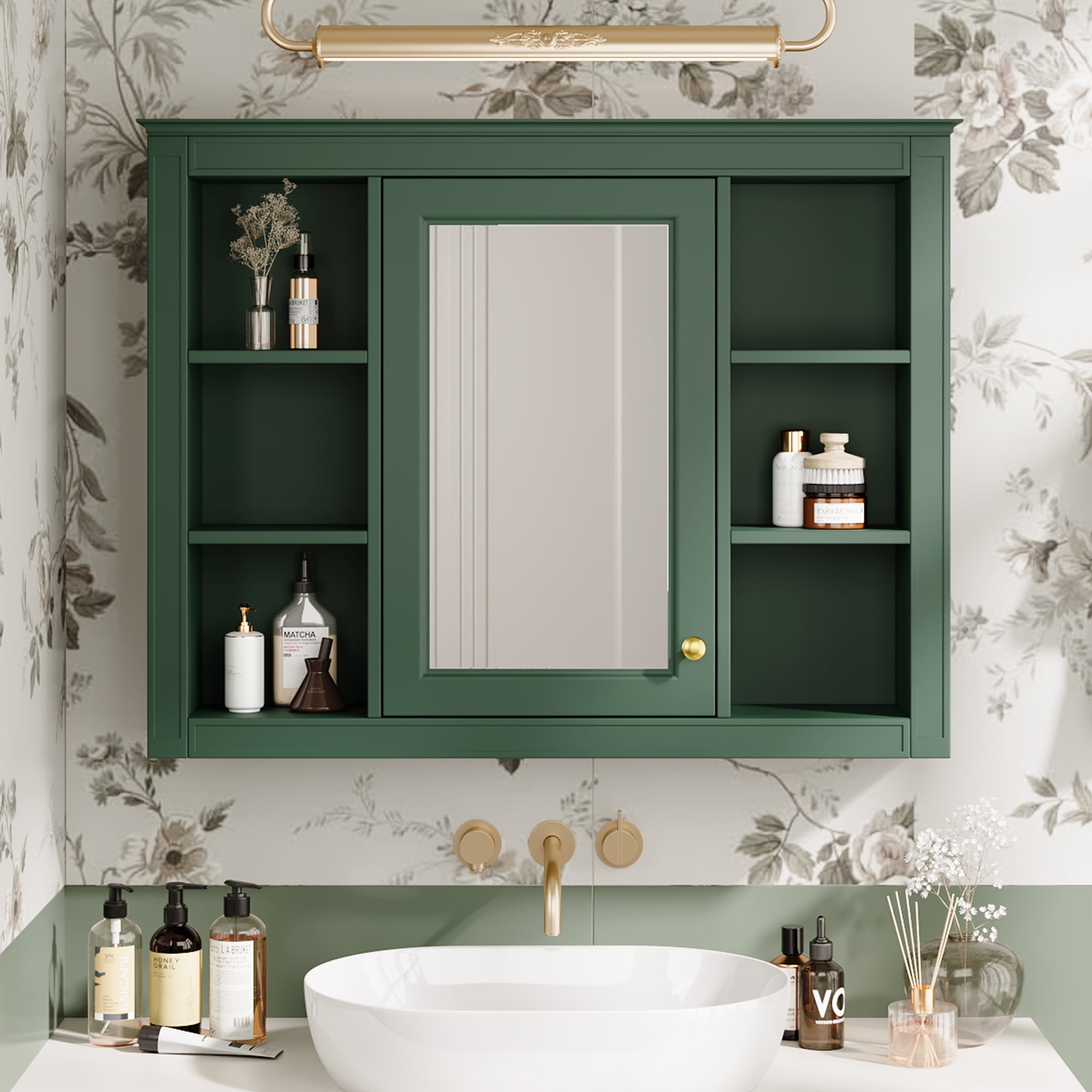 Euroco Wall Mounted Bathroom Mirror Cabinet – Triple Door Vanity Storage with Concealed Shelves, Modern Design, Durable Construction, Easy Assembly