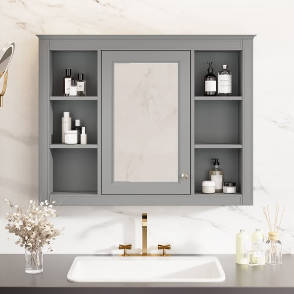 Euroco Wall Mounted Bathroom Mirror Cabinet – Triple Door Vanity Storage with Concealed Shelves, Modern Design, Durable Construction, Easy Assembly