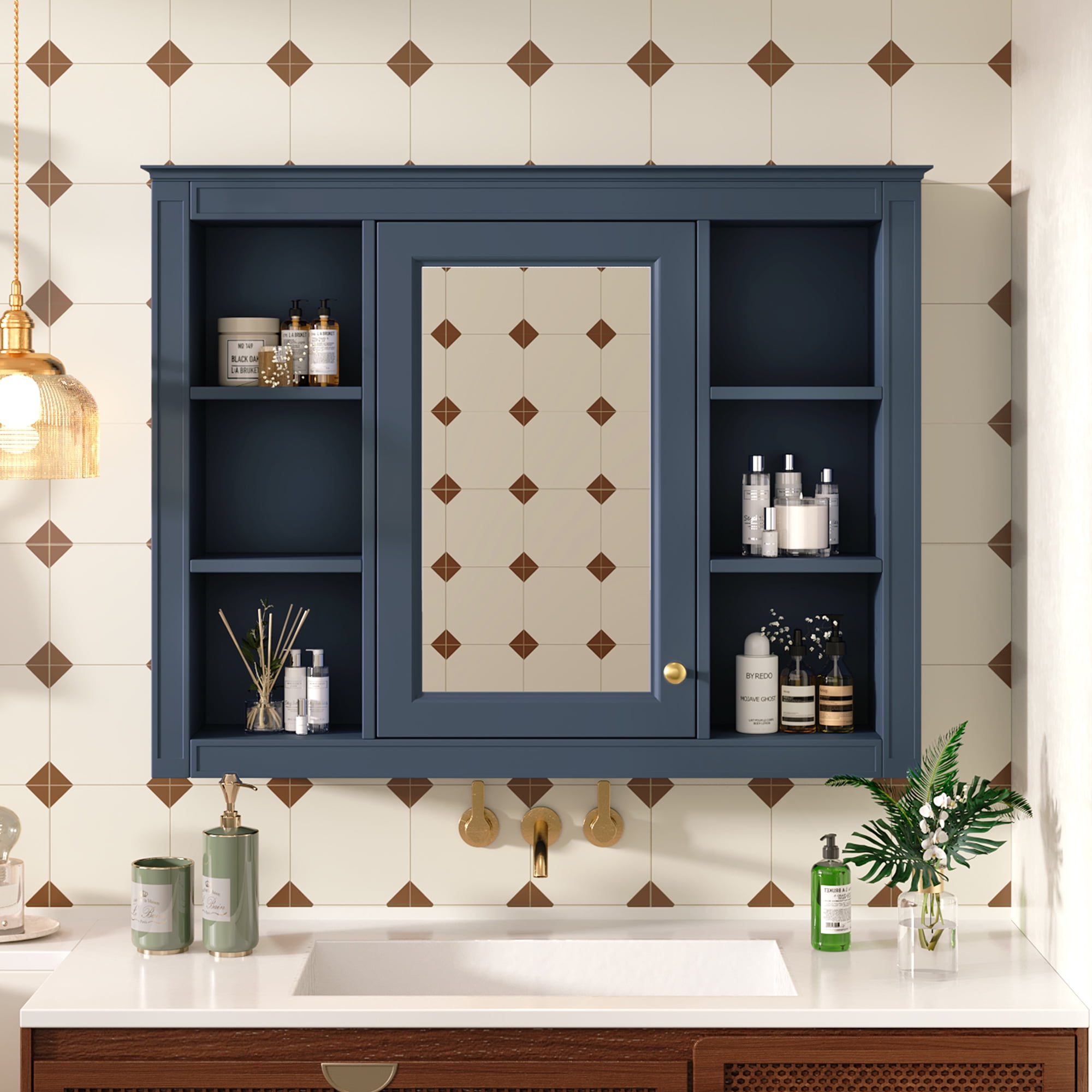 Euroco Wall Mounted Bathroom Mirror Cabinet – Triple Door Vanity Storage with Concealed Shelves, Modern Design, Durable Construction, Easy Assembly