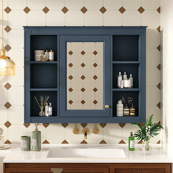 Euroco Wall Mounted Bathroom Mirror Cabinet – Triple Door Vanity Storage with Concealed Shelves, Modern Design, Durable Construction, Easy Assembly