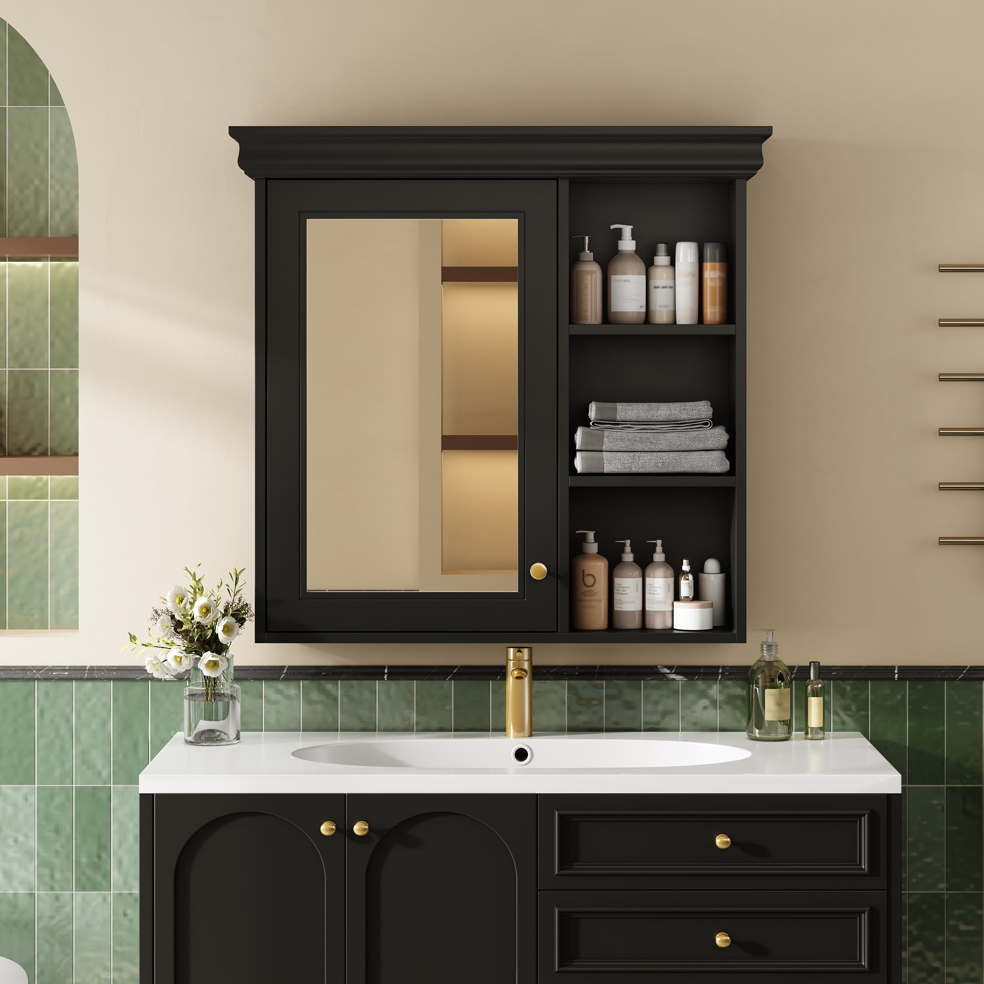 Euroco Wall-Mounted Bathroom Mirror Cabinet with Adjustable Shelf, Soft ...