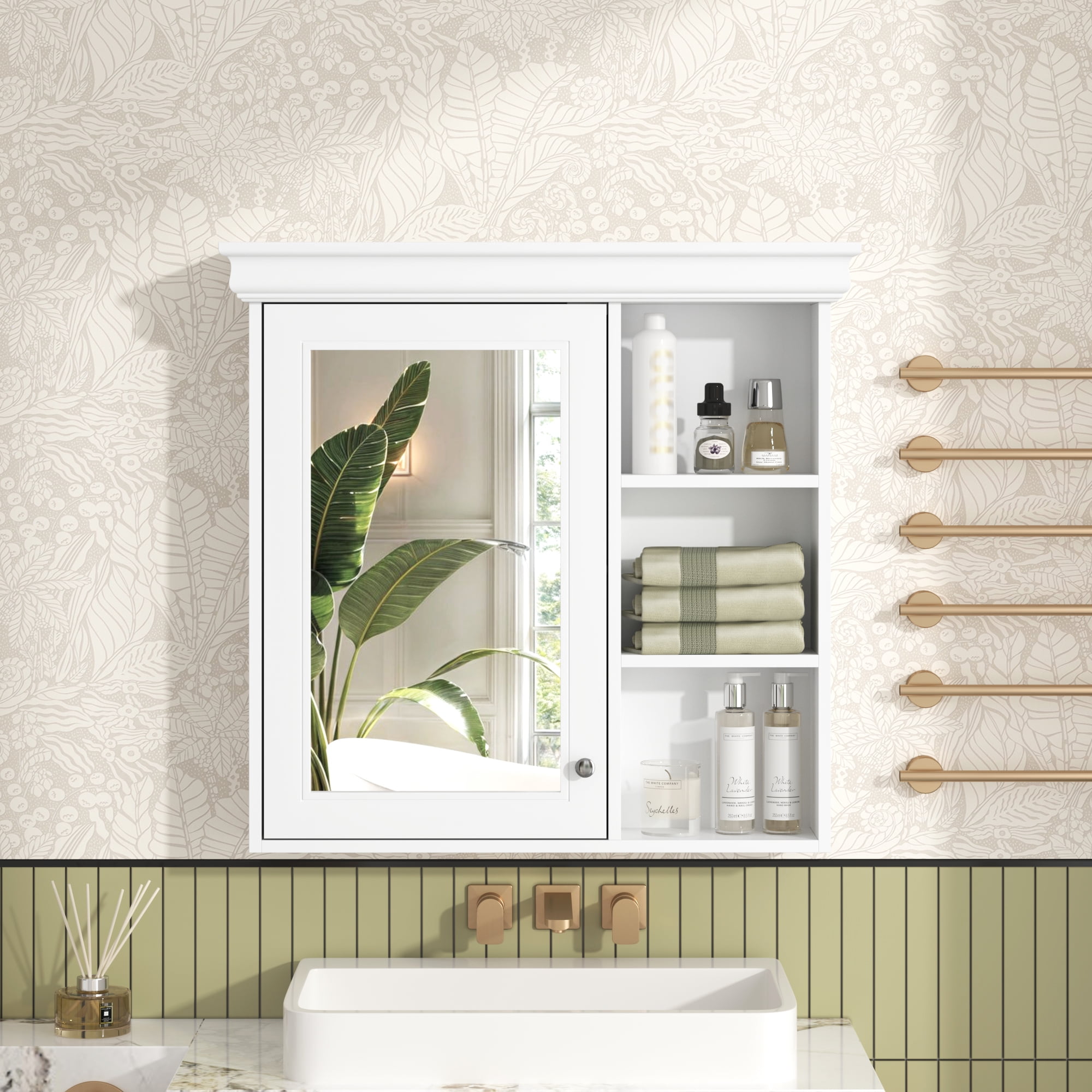 Euroco Wall-Mounted Bathroom Mirror Cabinet with Adjustable Shelf, Soft-Close Hinges, and Storage for Over Toilet or Sink