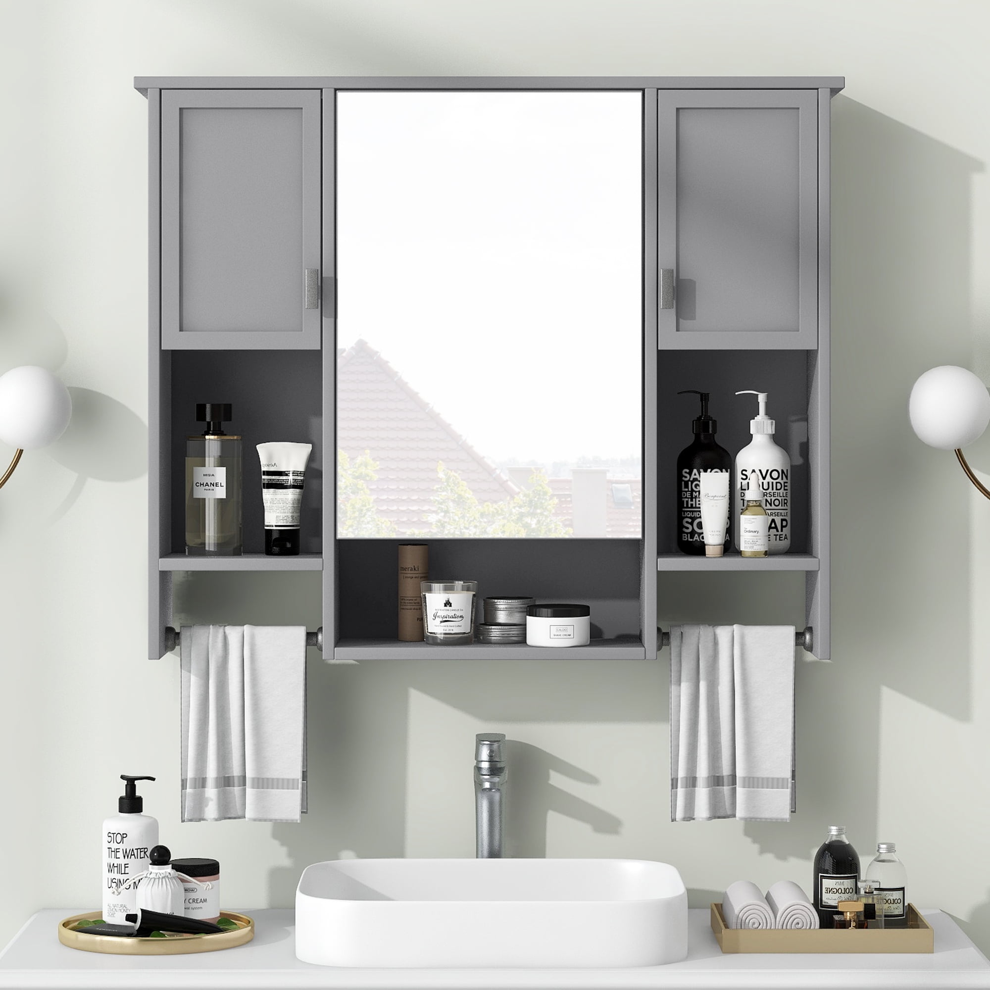Euroco Wall Mounted Bathroom Mirror Cabinet with Triple Doors – Concealed Storage, Modern Design, Durable Construction, Easy Assembly