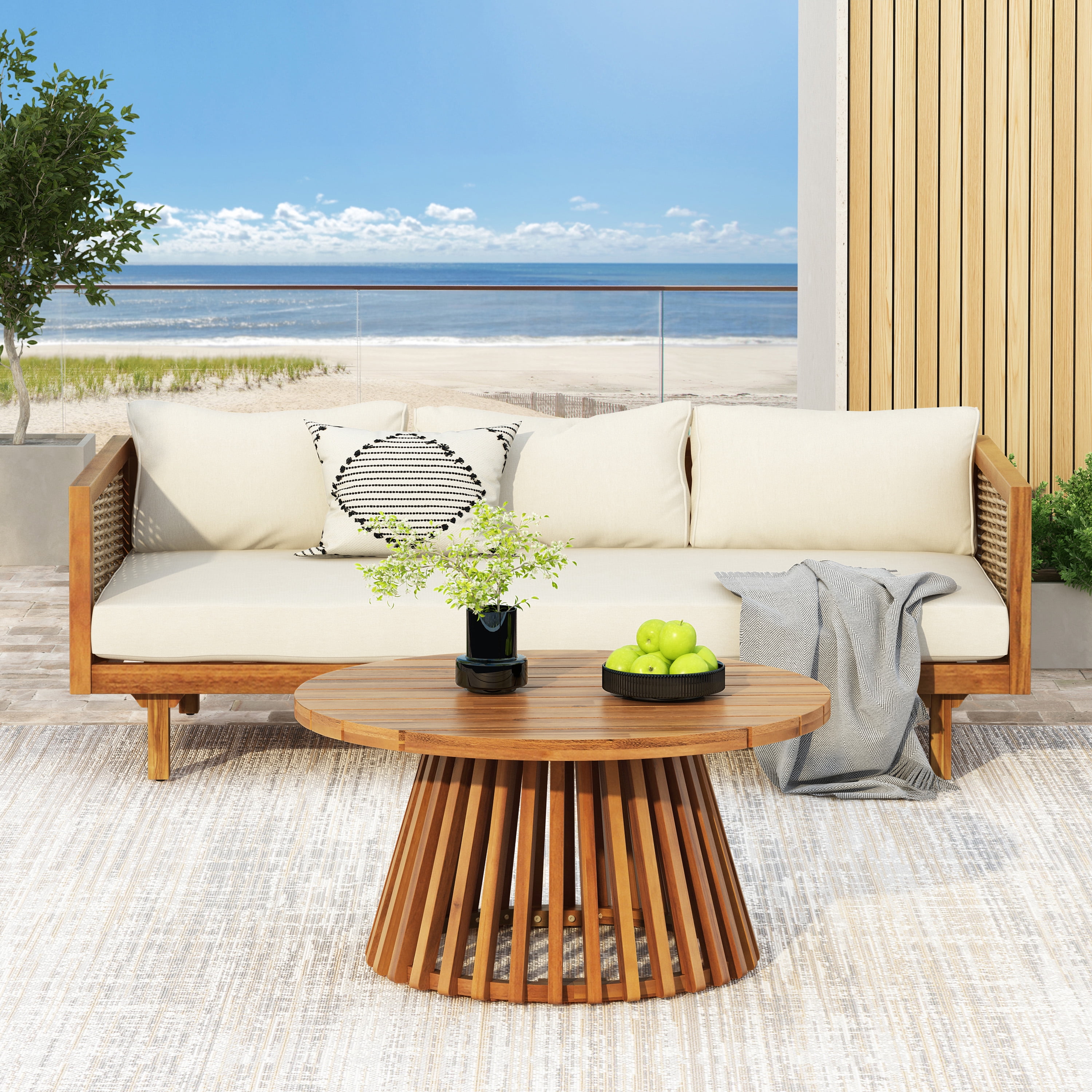 Euroco Wicker Patio Furniture Set Outdoor Rattan Sectional Sets Conversation Set - Weather-Resistant, for Garden, Patio & Deck(with Water Resistant Thick Beige Cushions)