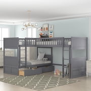 Euroco Wood Bunk Bed Storage, Twin-Over-Twin-Over-Twin for Bedroom, Gray