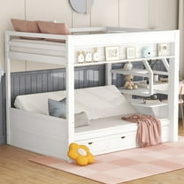 Euroco Wood Full Bunk Bed or Full over Futon with Shelf and Drawers, Covertible into Daybed for Living Room, White